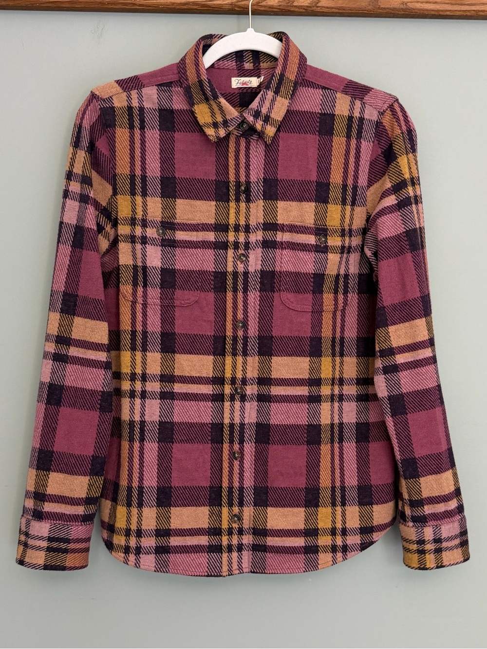 Faherty Legend Sweater Lolita Pink Golden Yellow Plaid Flannel Button Down Shirt